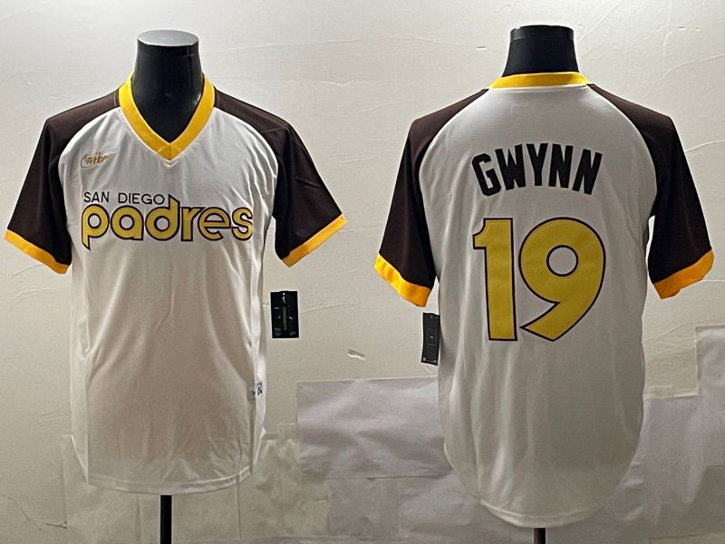 Men San Diego Padres 19 Gwynn White Throwback Game 2025 Nike MLB Jersey style 1